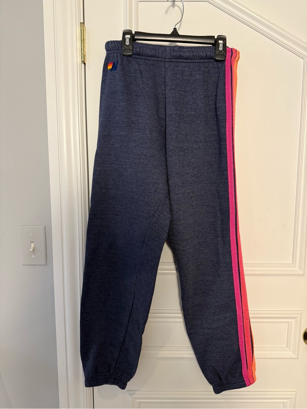 Aviator Nation 5 Stripe Navy Neon Rainbow Sweatpants — Medium